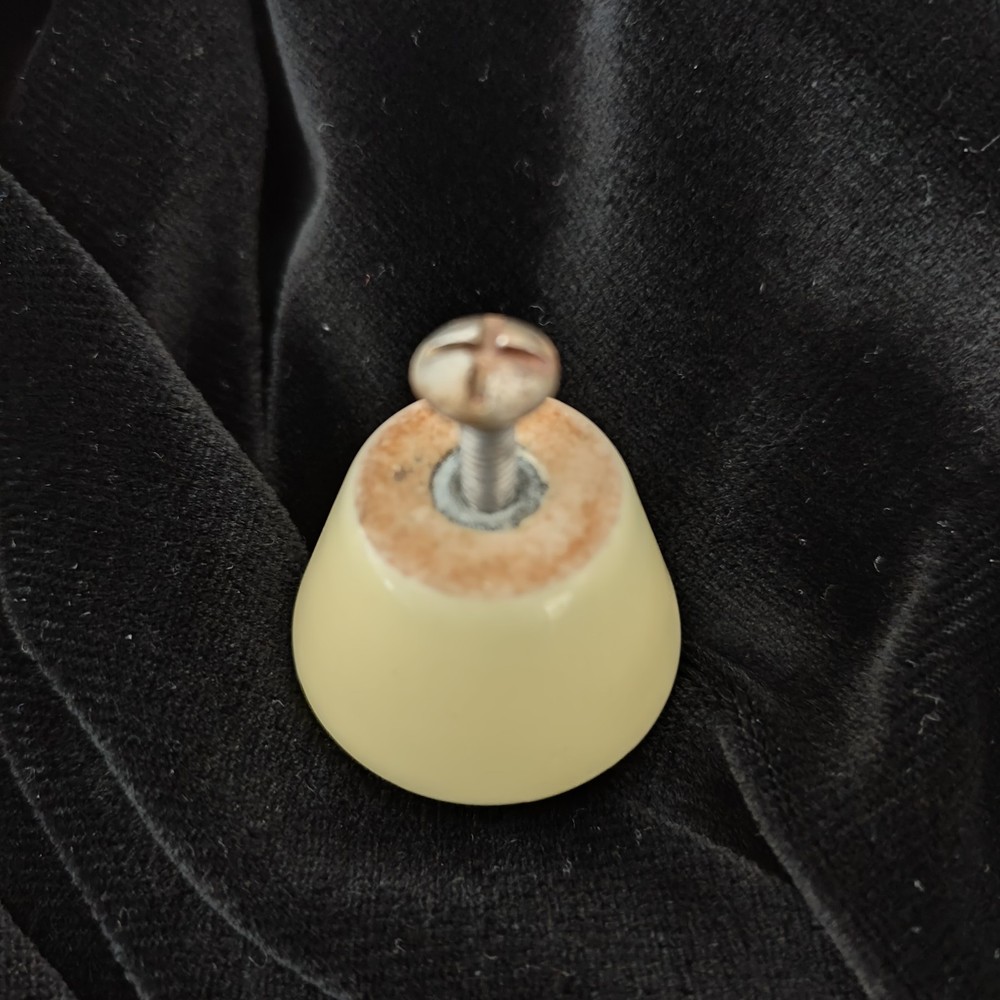 Vintage Ceramic Drawer Cabinet Knobs Tulip Shape Yellow w Silver Accent Ring