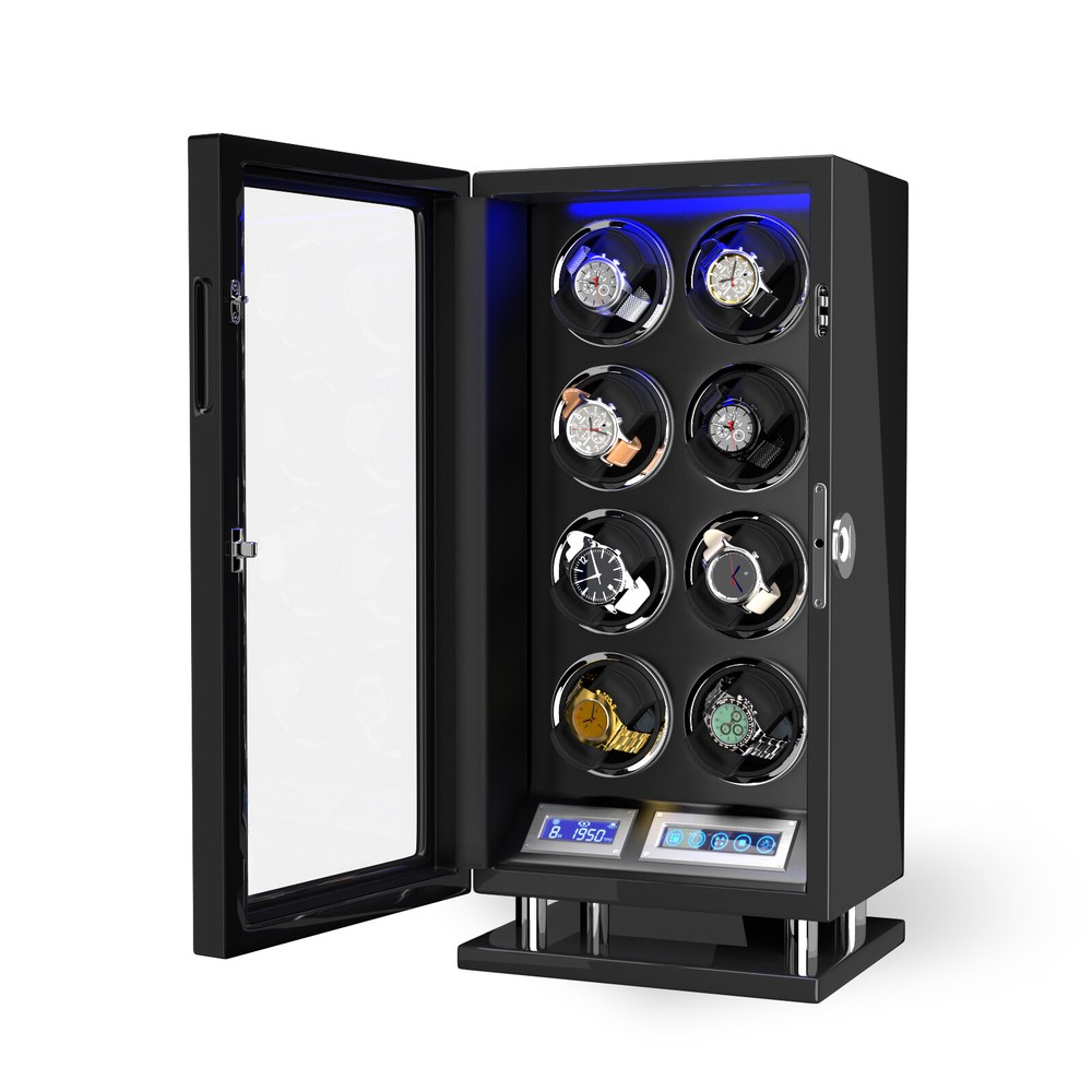 New Fingerprint LED Automatic 8 Watch Winder Box Display Case LCD Touch Screen