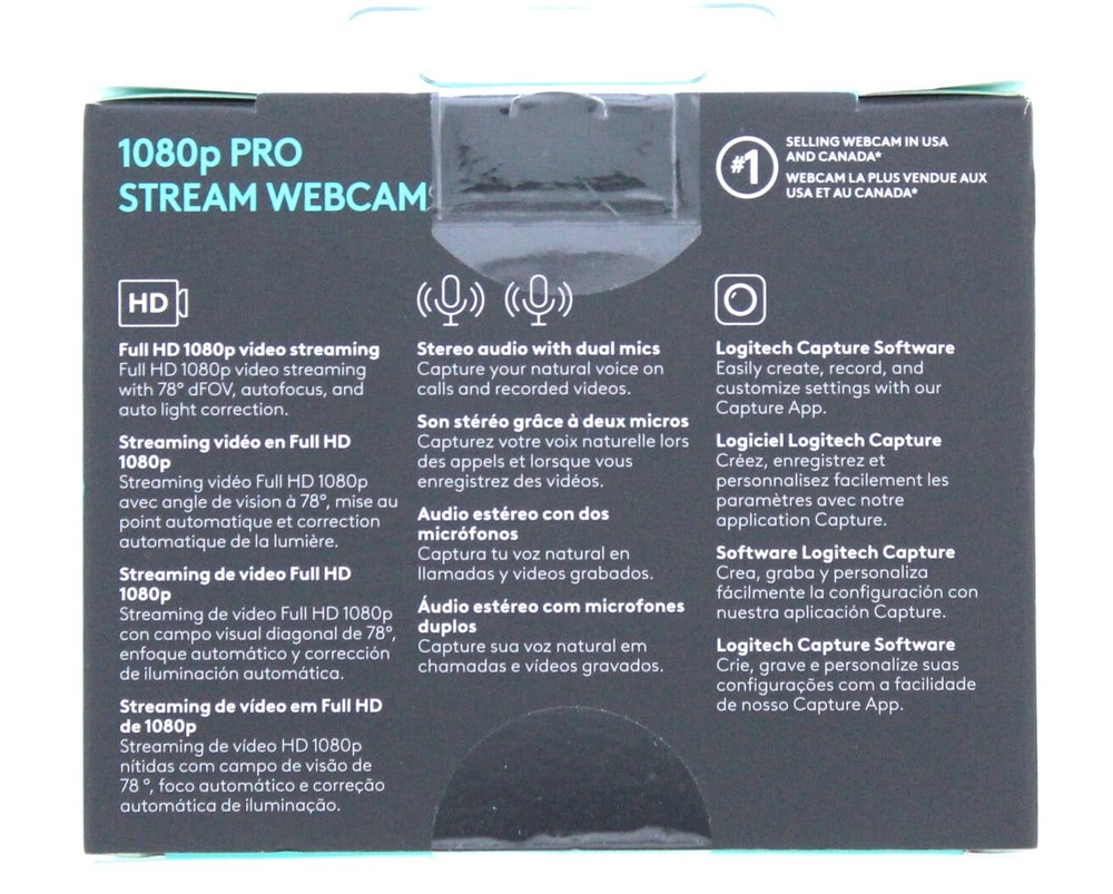 Logitech 1080p Pro Stream WEBCAM Color- Appears Black