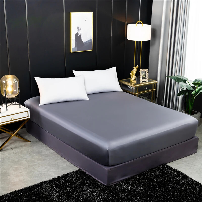 Natural Silk Fitted Sheet Luxury Solid Mattress Covers Elastic Band Bed Sheet