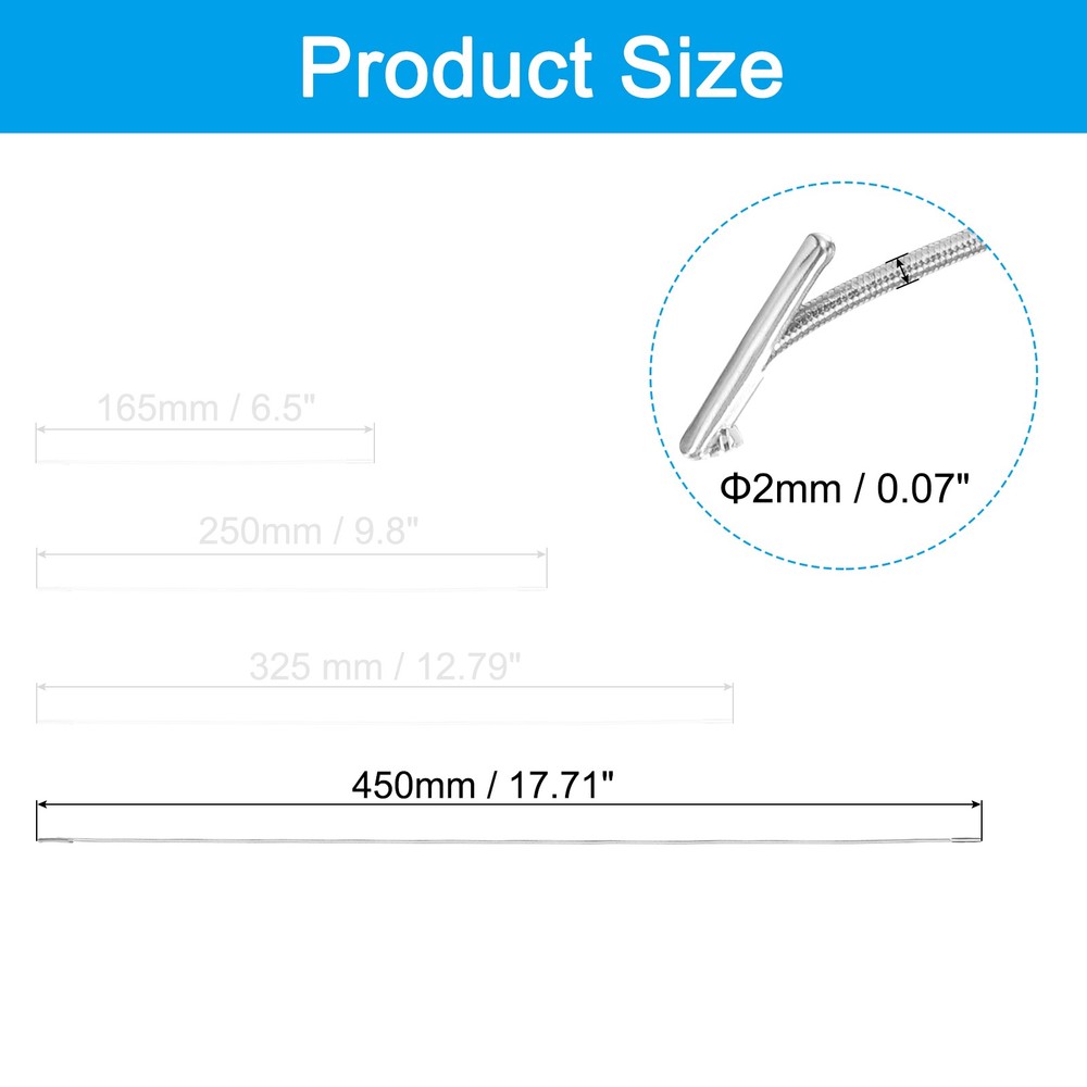 100 Pcs 17.7" Elastic Barbed Cord 2mm Stretch Round String with Barb, Silver