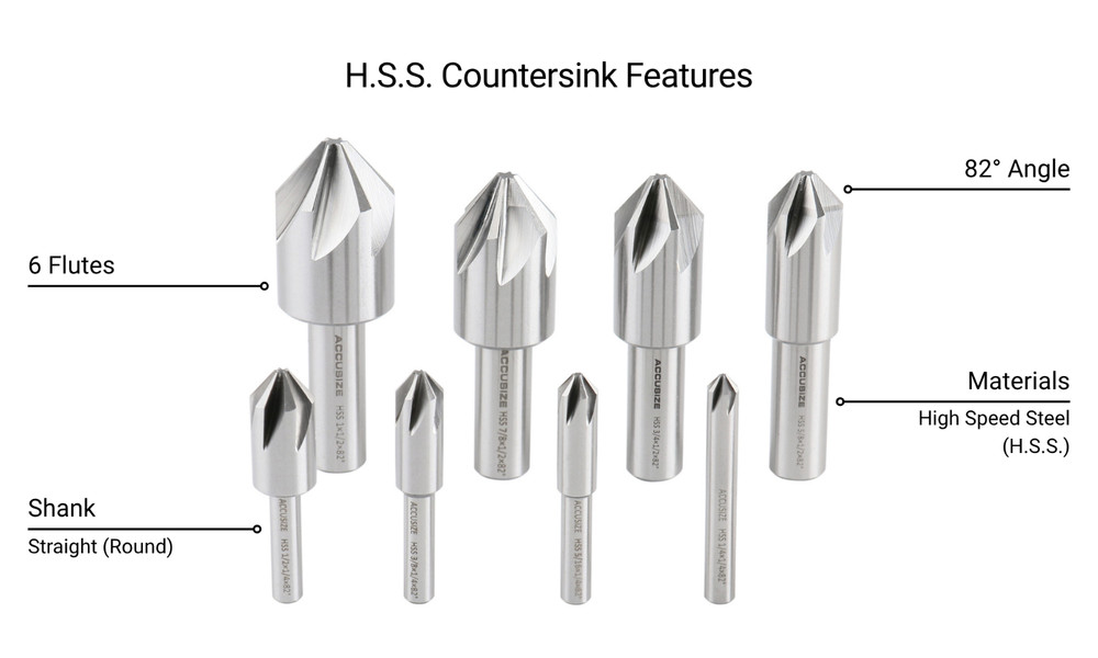 8-Pc Set 6-Flute H.S.S. Machine Countersinks, #0206-1018