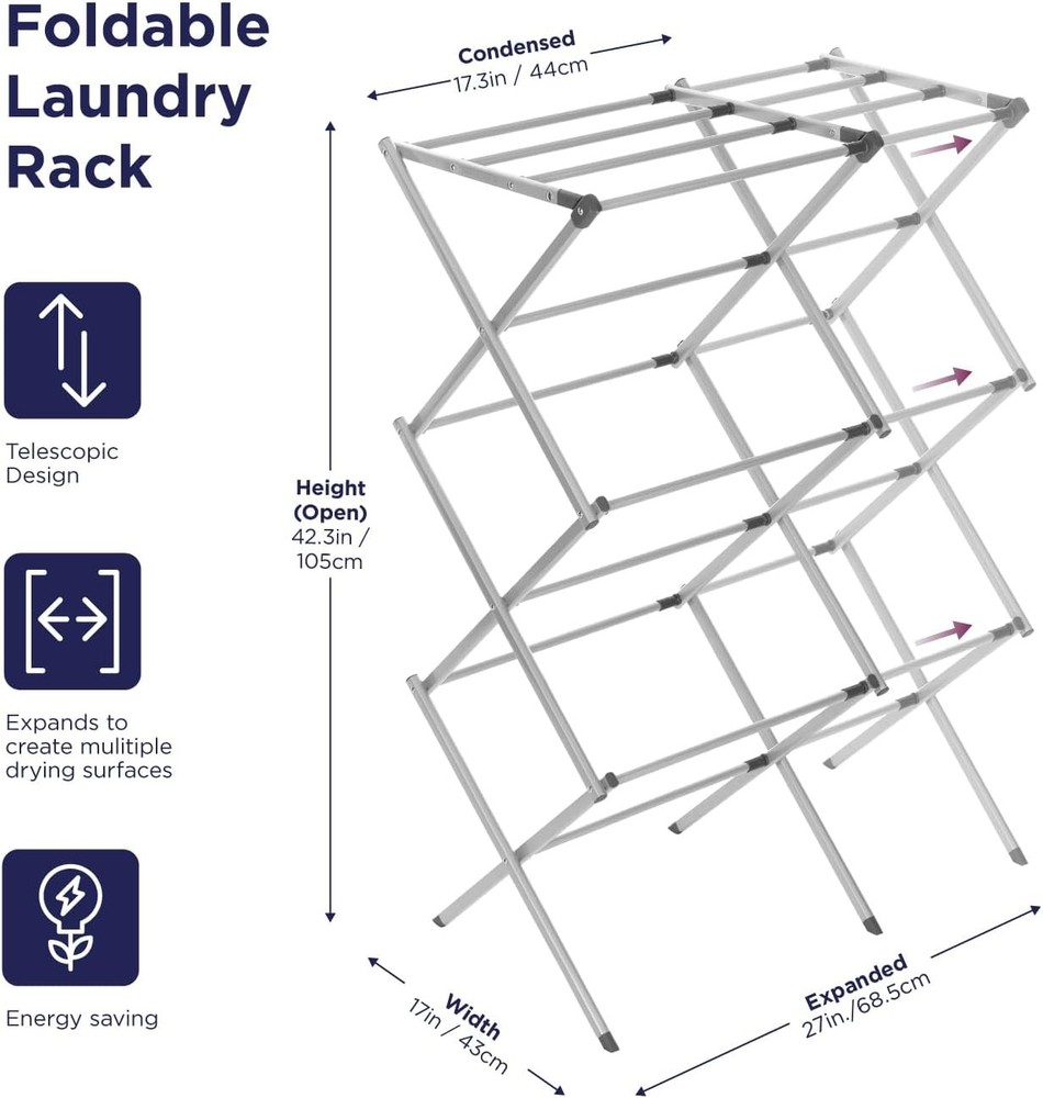 BLACK+DECKER Laundry Organization Expandable/Collapsible Clothes Drying Rack. Es