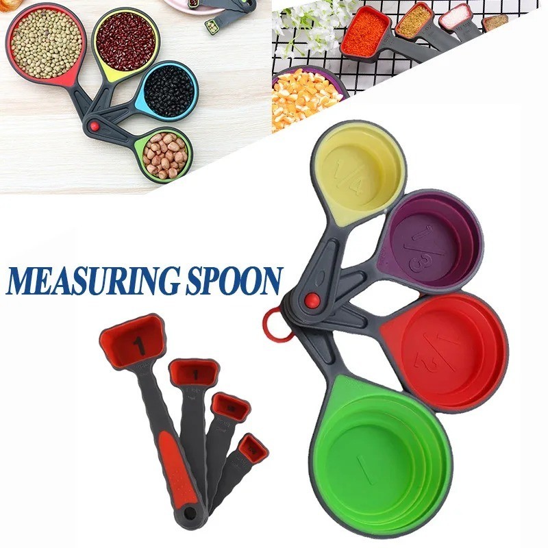 Collapsible Measuring Cups & Spoons Set Foldable Silicone Kitchen