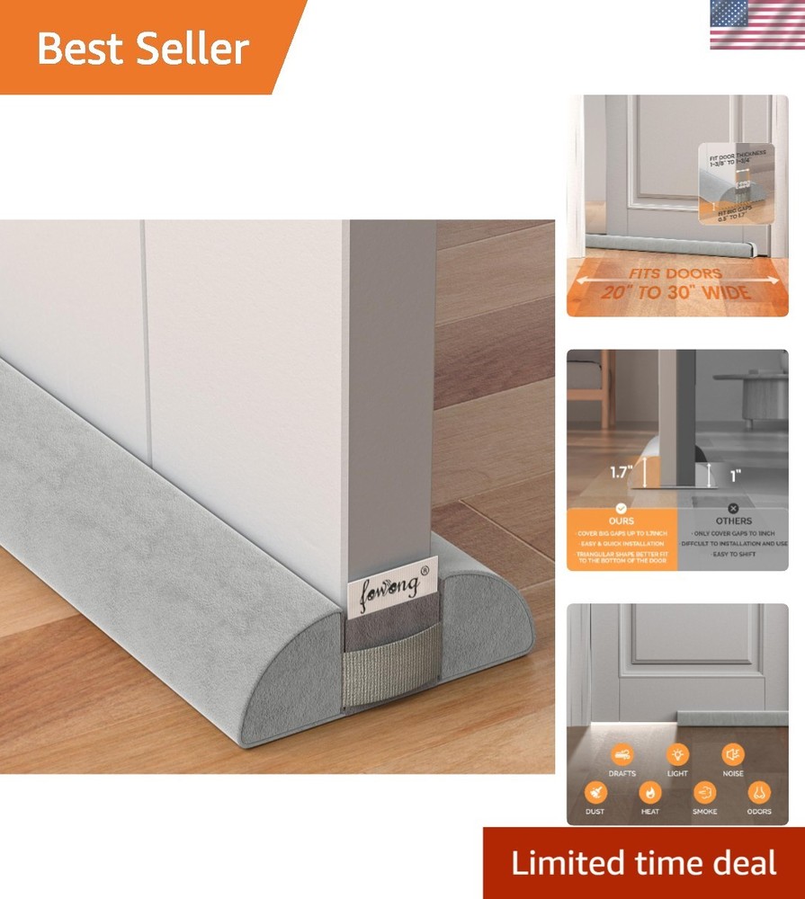 Easy-to-Install Door Draft Stoppers 2 Pack - 30in Adjustable, Efficient Gray