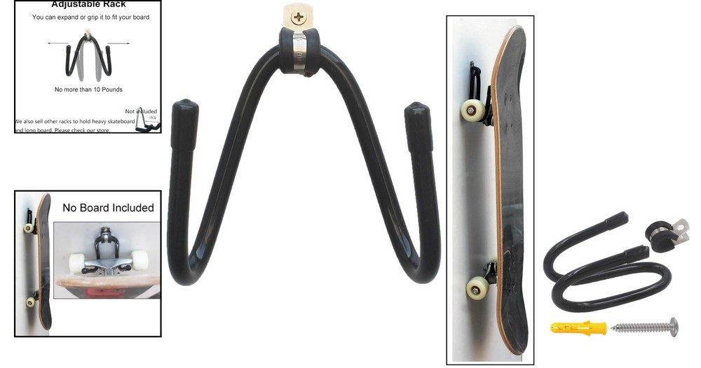 Space-Efficient Wall-Mount Skateboard Hanger - Adjustable & Stylish Design