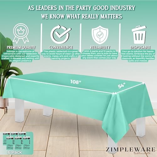 Premium Plastic Table Cloth Disposable (6 Pk) Plastic 6 Pack Rectangle Aqua