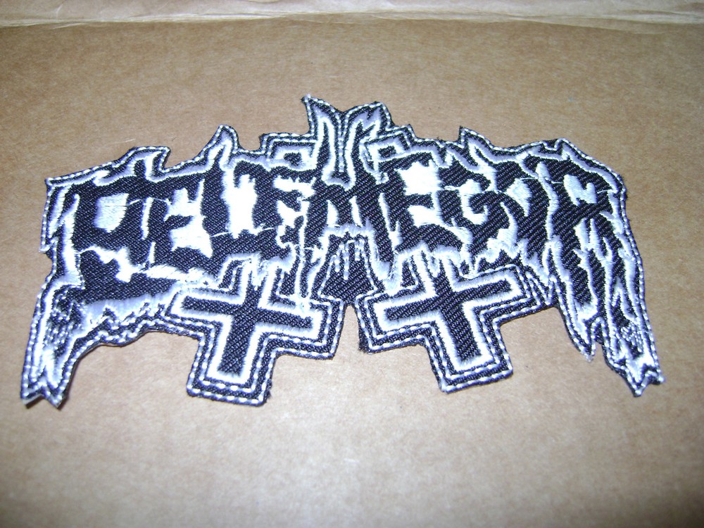 BELPHEGOR,IRON ON WHITE EMBROIDERED PATCH