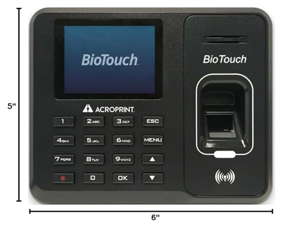 Acroprint BioTouch Automatic Biometric Fingerprint/Proximity Time Clock