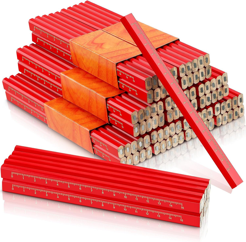 100 Pieces Carpenter Pencils Bulk Octagonal Red Hard Black Carpenter Constructio