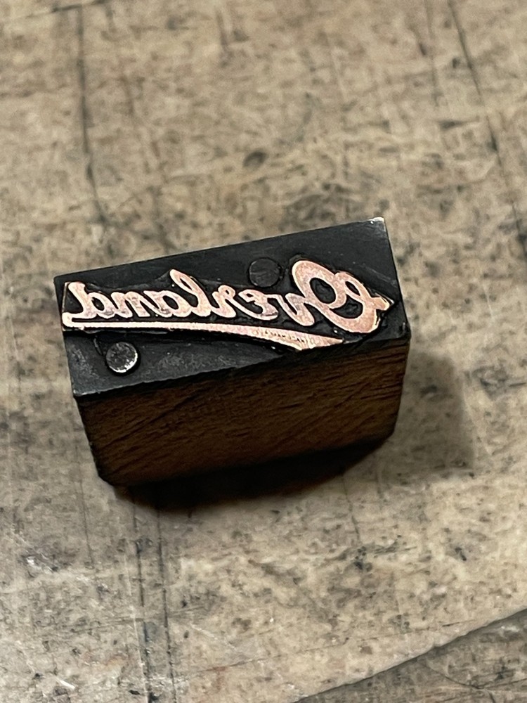 Printing Letterpress Printers Block Overland / Willys Jeep Script Copper (1389)
