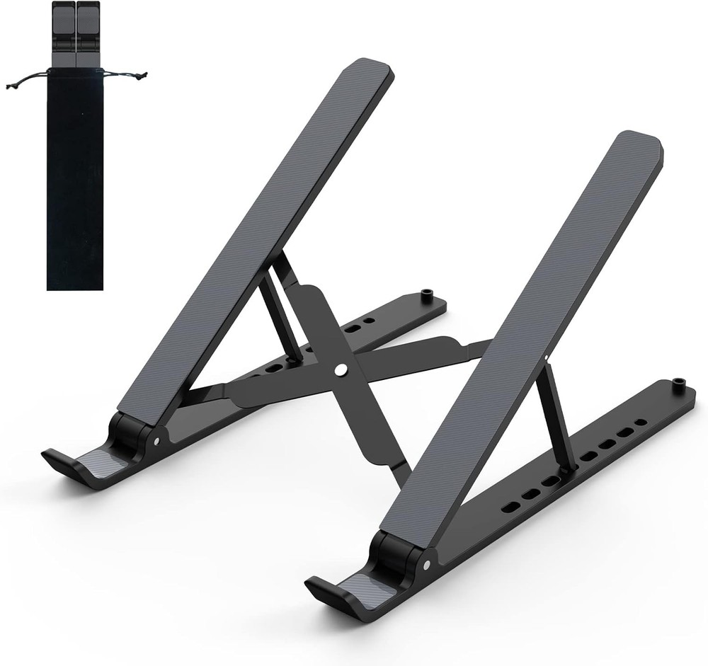 Laptop Stand for Desk, Adjustable Riser ABS+Silicone Foldable Black