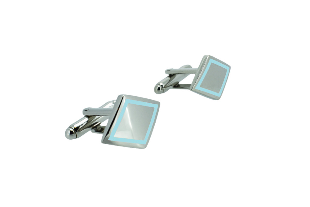 Single Border Diamond Shape Cufflinks-Available in Sky Blue, Red & Pink