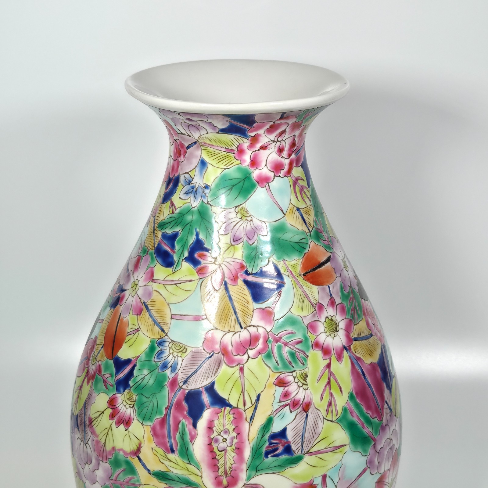 Vintage 14" Chinese Millefleur and Pomegranate Fruit Vase