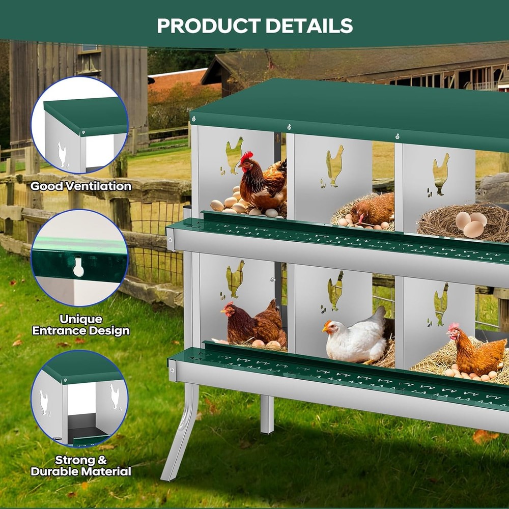 6 Compartments Chicken Nesting Boxes,Green Nesting Boxes for Chickens & Hens