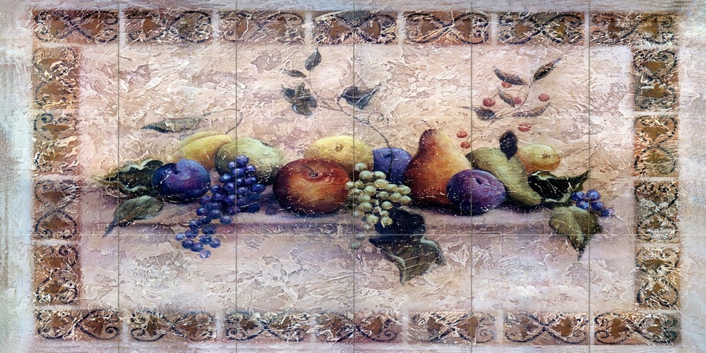 36 x 18 Art Mural Ceramic Grape Pear Apple Tile #148