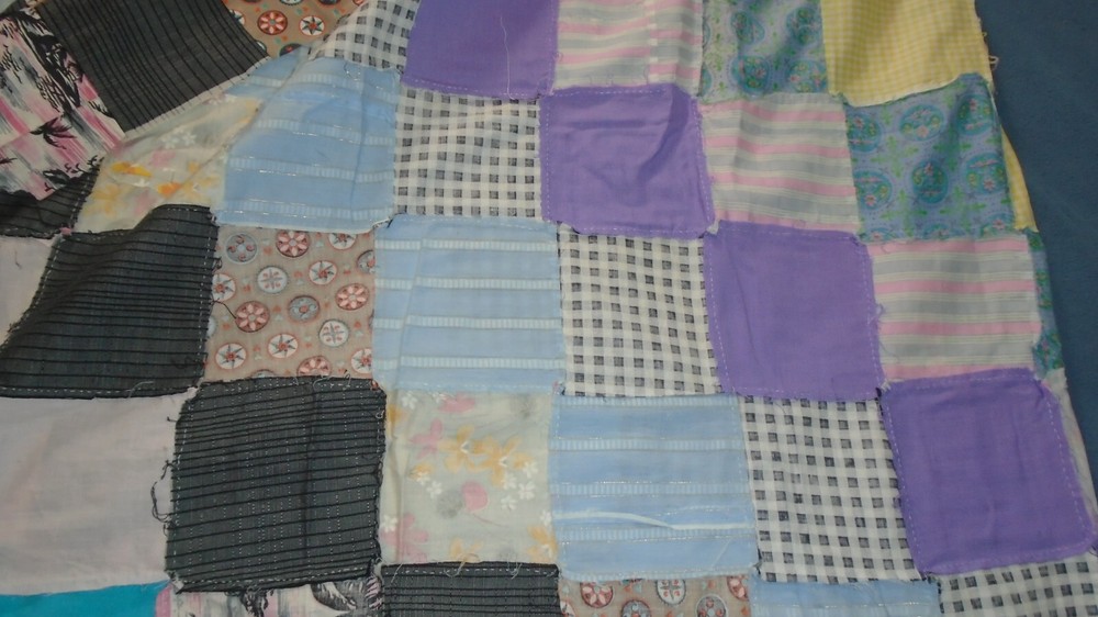 Multicolor Cotton Fabric DIAMOND Pattern Quilt Top ONLY 84" x 67"