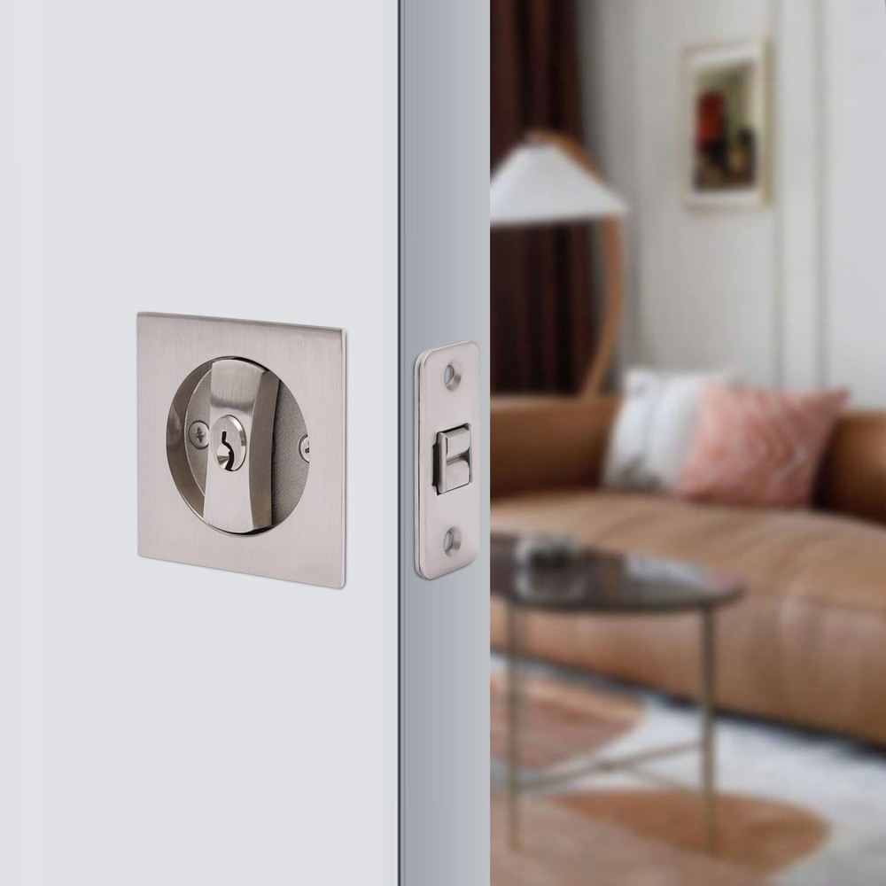 Cavity Sliding Door Lock Privacy Function Entry Lock Silver Square Zinc Alloy