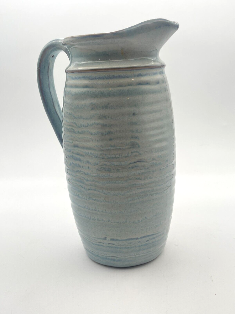 Creative Co-op Light Blue & Gray Stoneware Pitcher 9.25" Tall