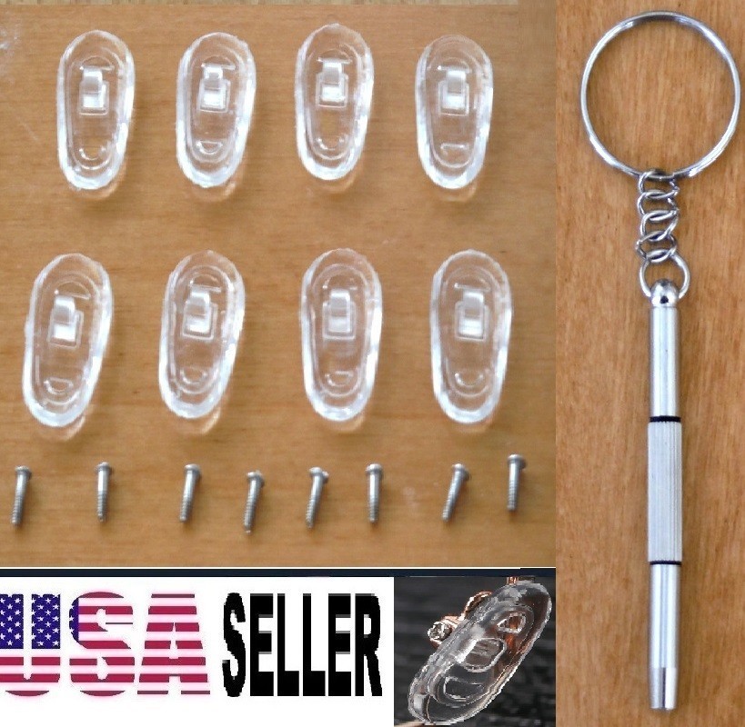 8 Eyeglass Nose Pads +8 Screw-in Glasses Repair Kit + 1 Screwdriver Tool Sets
