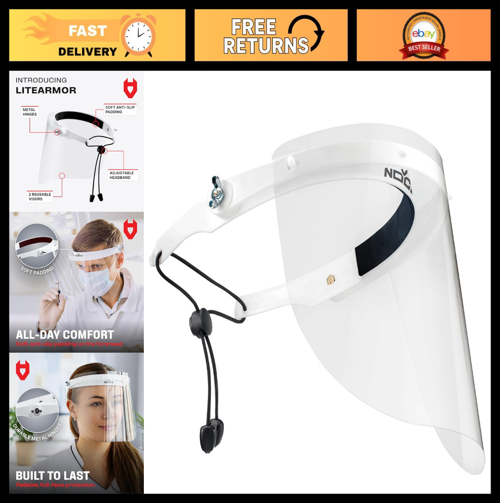 Adjustable Protective Face Shield Mask with 2 Reusable Visors - Flip-Up Design,