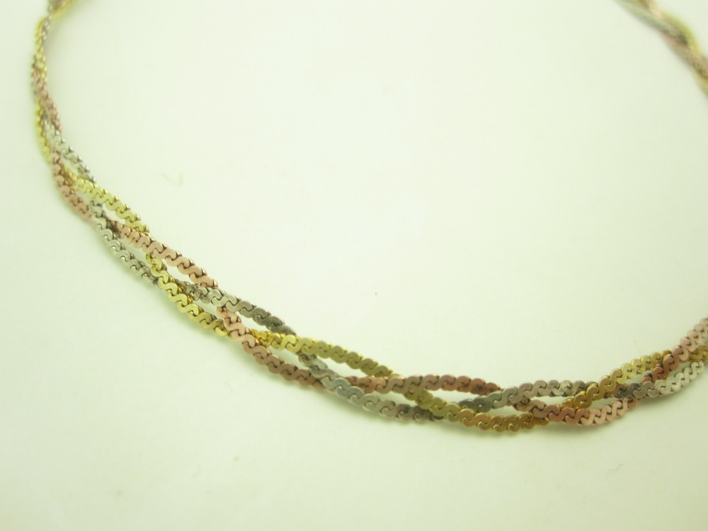 Silver Gold Tone Weave Pattern 2.8mm Herringbone Multi Strand Bracelet 7"