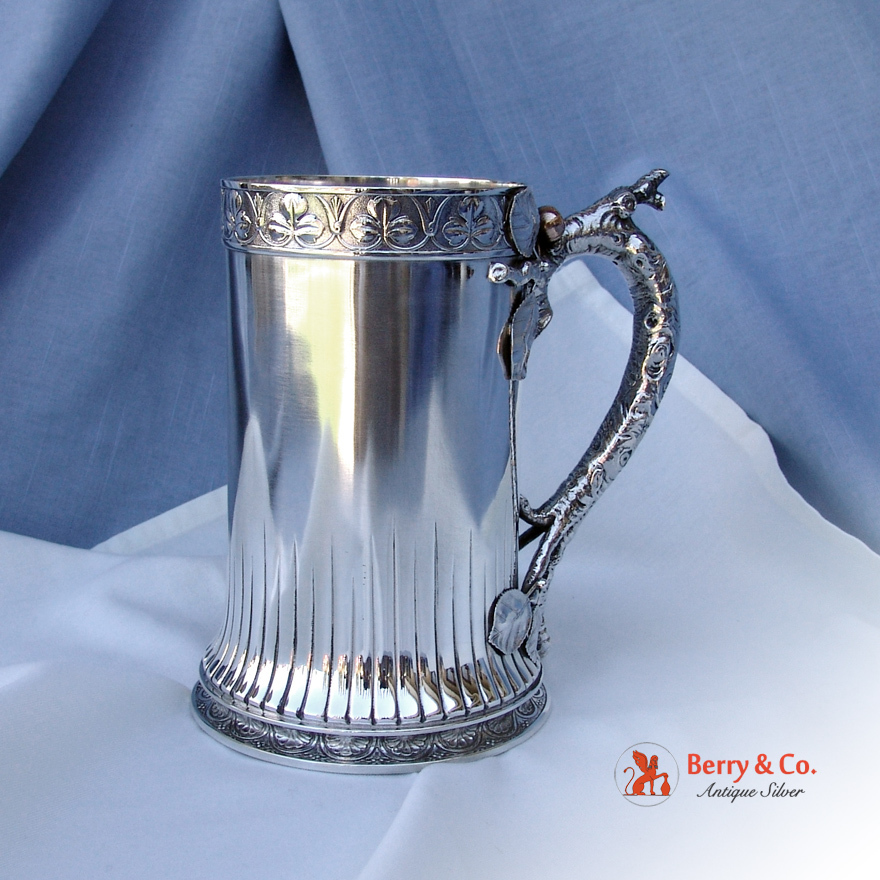 Mixed Metals Tankard Apple Tree Bark Handle Gorham 1880 Sterling
