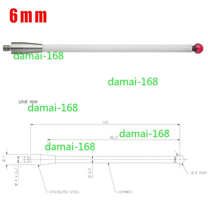 1pc A-5000-3712 CMM Touch Probe Stylus 6mm Ruby Ball Tips 100mm M4 Ceramic Stem