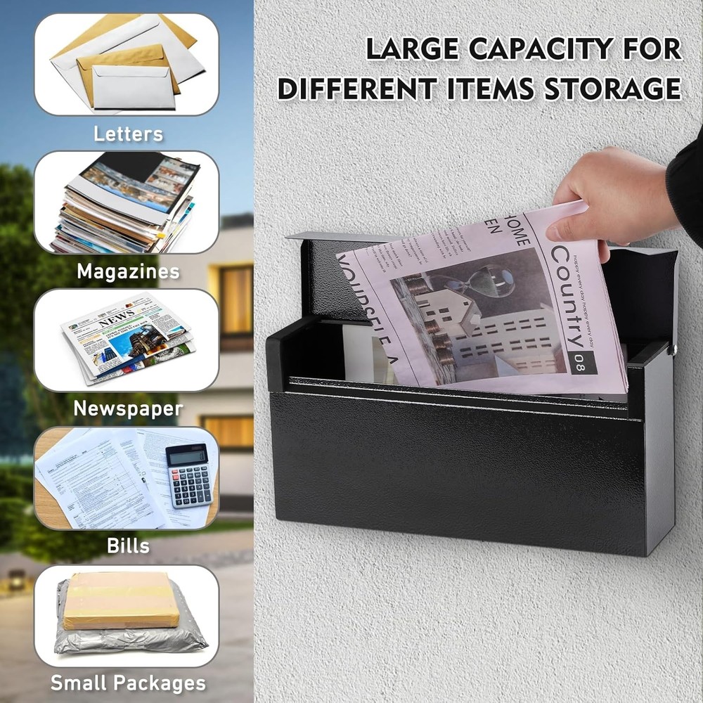 KYODOLED Wall-Mount Mailbox,Large Capacity Mail Box,Galvanized Black Modern