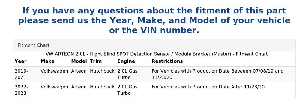 VW ARTEON 2.0L - Right Blind SPOT Detection Sensor / Module Bracket (Master)