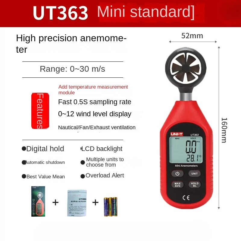UT363 Handheld Anemometer Digital Wind Speed Measurement Temp Tester Air Flow