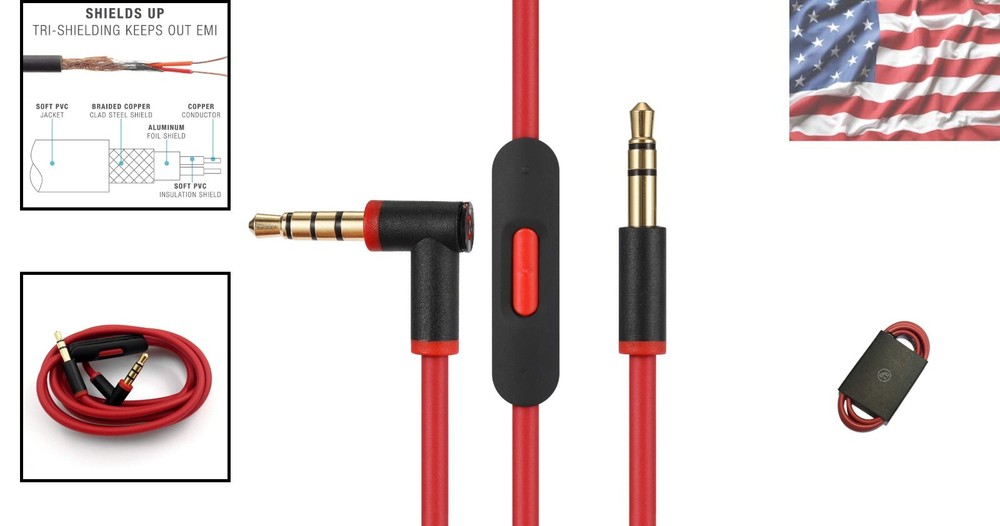 Essential Replacement Audio Cable for Beats - 3.5mm Plug, Tangle Free Design