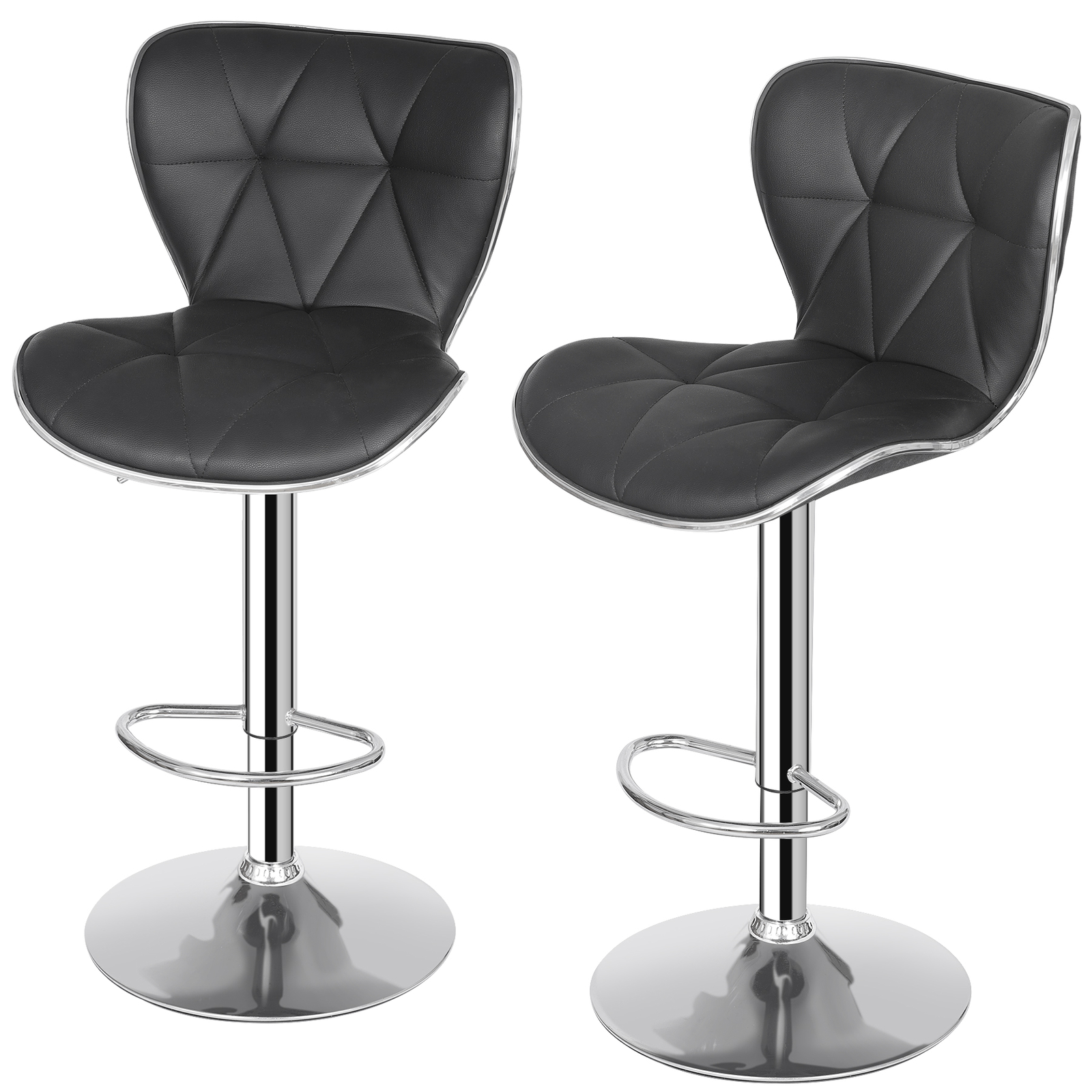 Set of 4 Shell Back Bar Stools Adjustable Swivel PU Leather Stool with Back