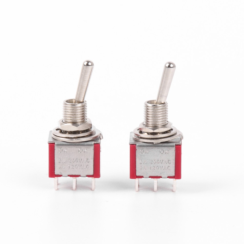 2pcs AC125V 6A Electirc 2 Position Toggle Switch 13*32mm Red+Chrome