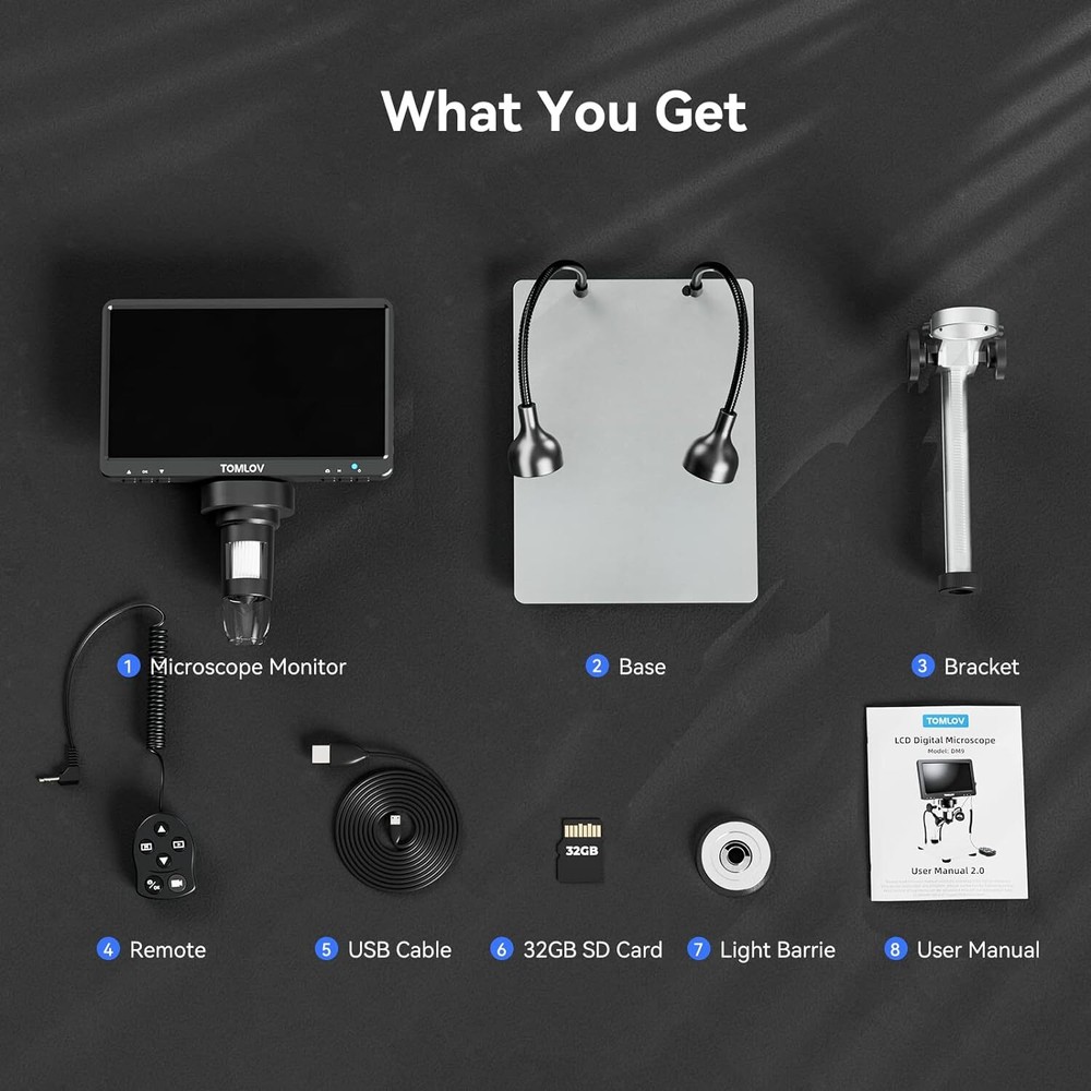 TOMLOV 7" LCD Coin Microscope 1080P Digital Microscope 1200X Magnifier Full View