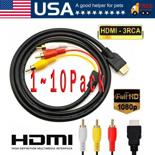5FT HDMI Male To 3 RCA Video Audio AV Transmitter Adapter Cable HDTV 1080 Lot