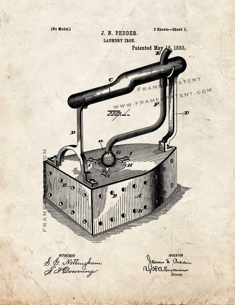 Laundry Iron Patent Print Old Look