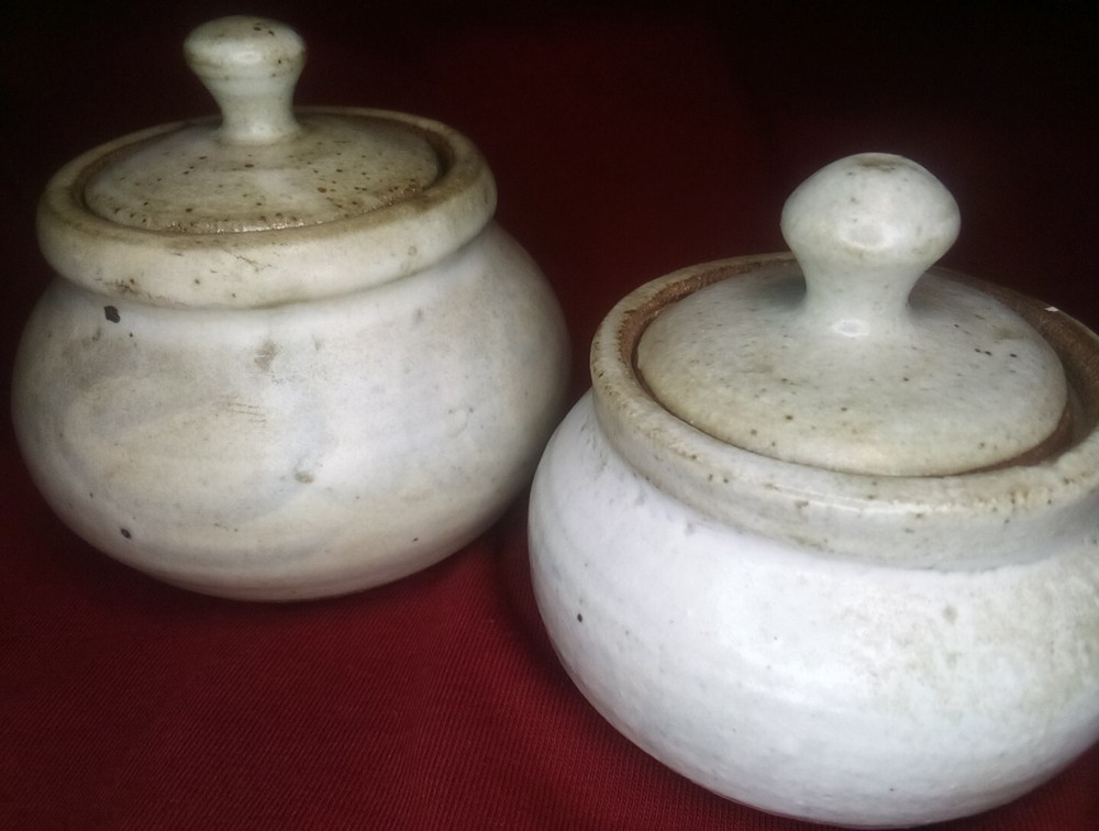 Mid Century Pottery Pair With Lids / Appleton Signed