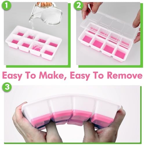Large Ice Cube Trays with Lid, 2 Pack Stackable Silicone Ice Cube Molds Pink
