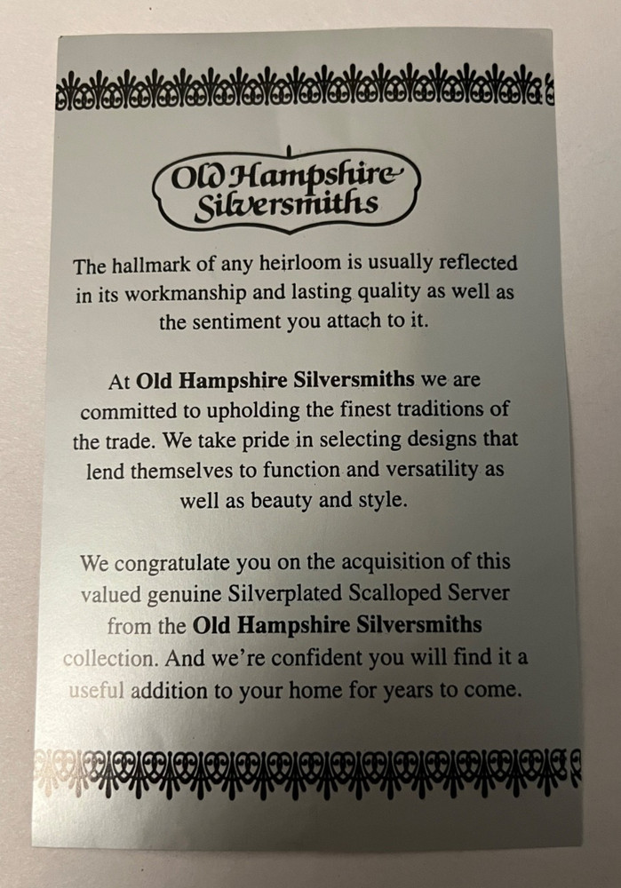Old Hampshire Silversmiths Silverplated Scalloped Server New In Box-Open For Pic