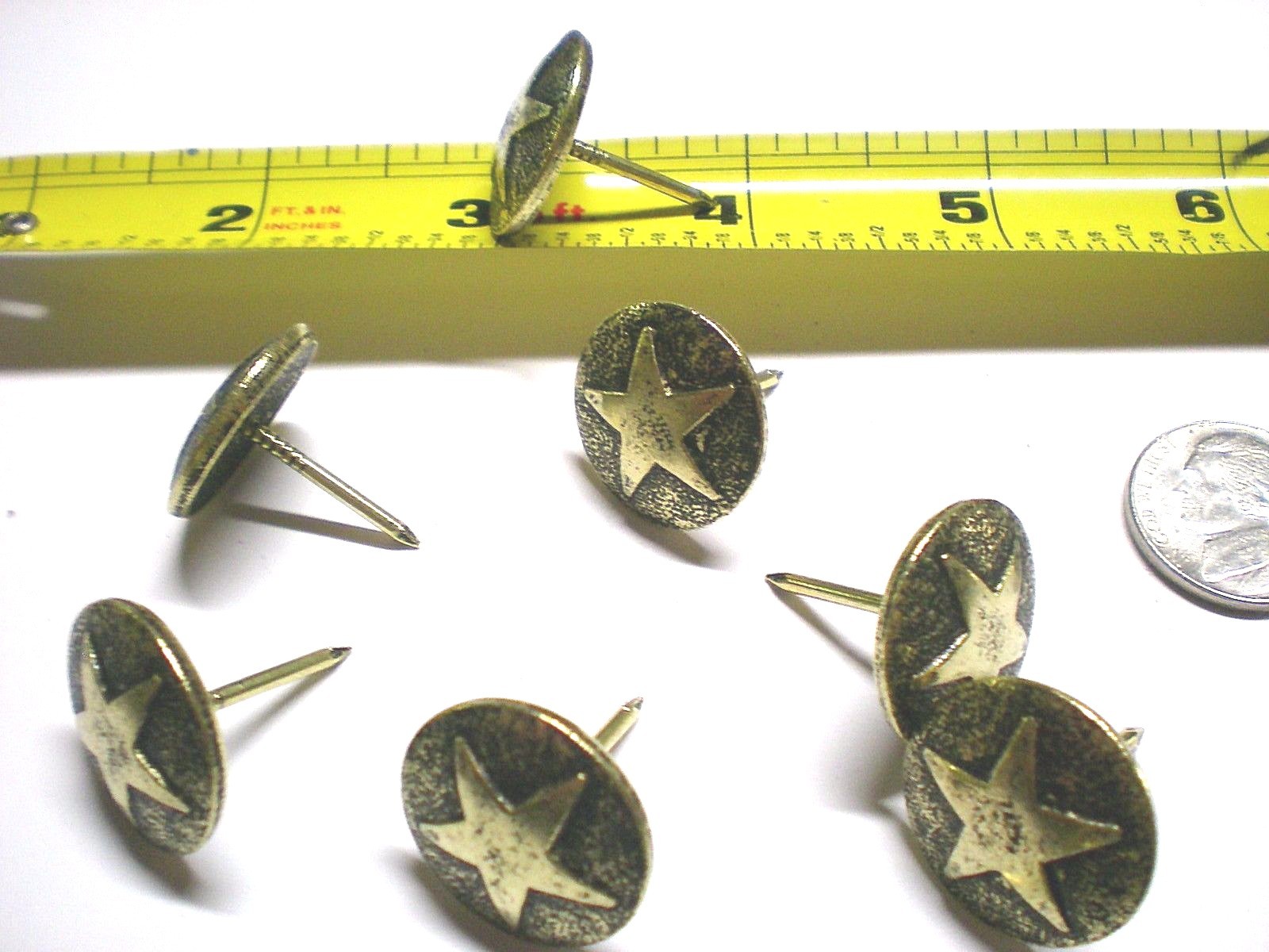 Antique Brass Western Style Star LARGE 3/4 INCH Head Nail/Upholstery Tack Pkg 10