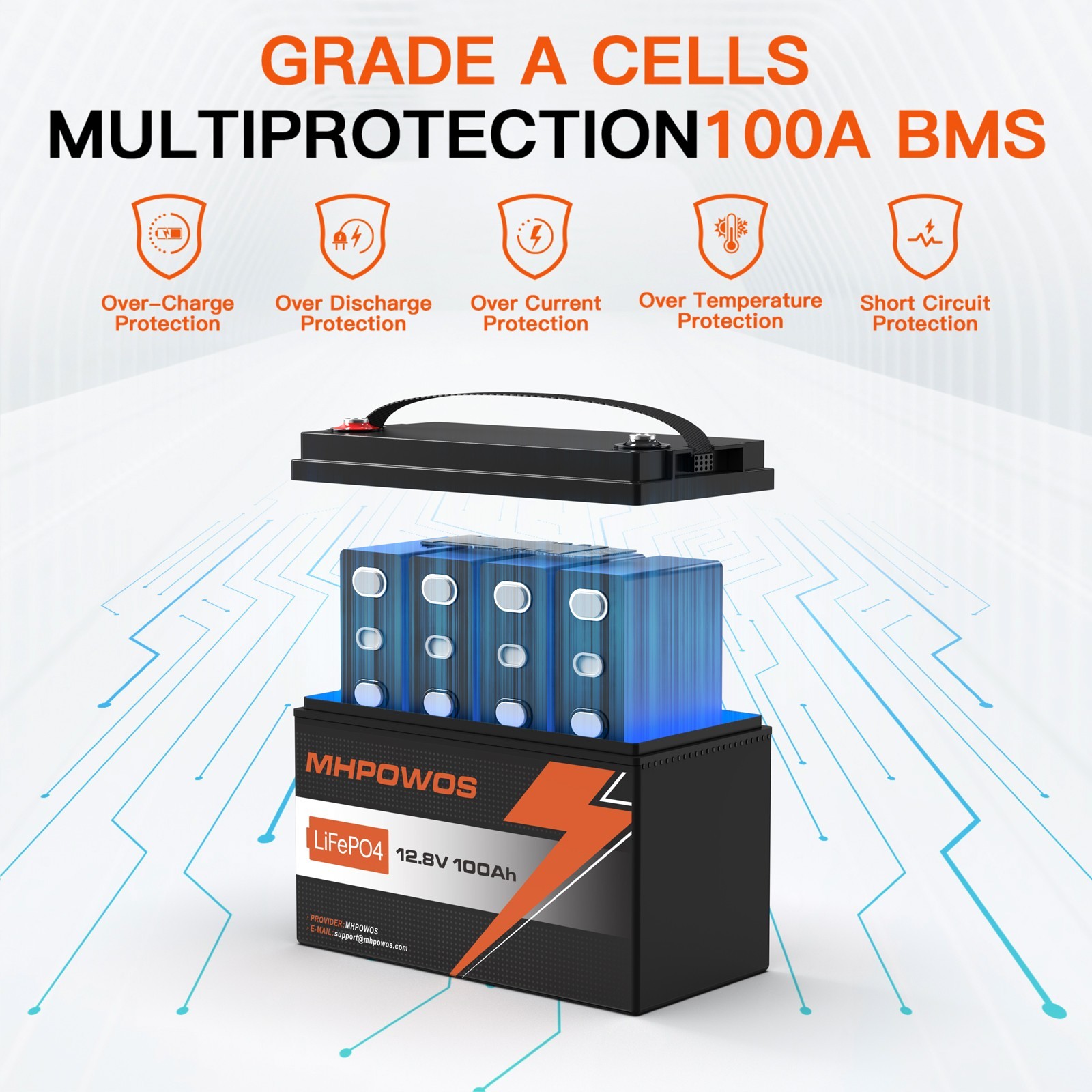 12.8V 100Ah Group 31 Group 24 Group 22NF Size Bluetooth LiFePO4 Lithium Battery