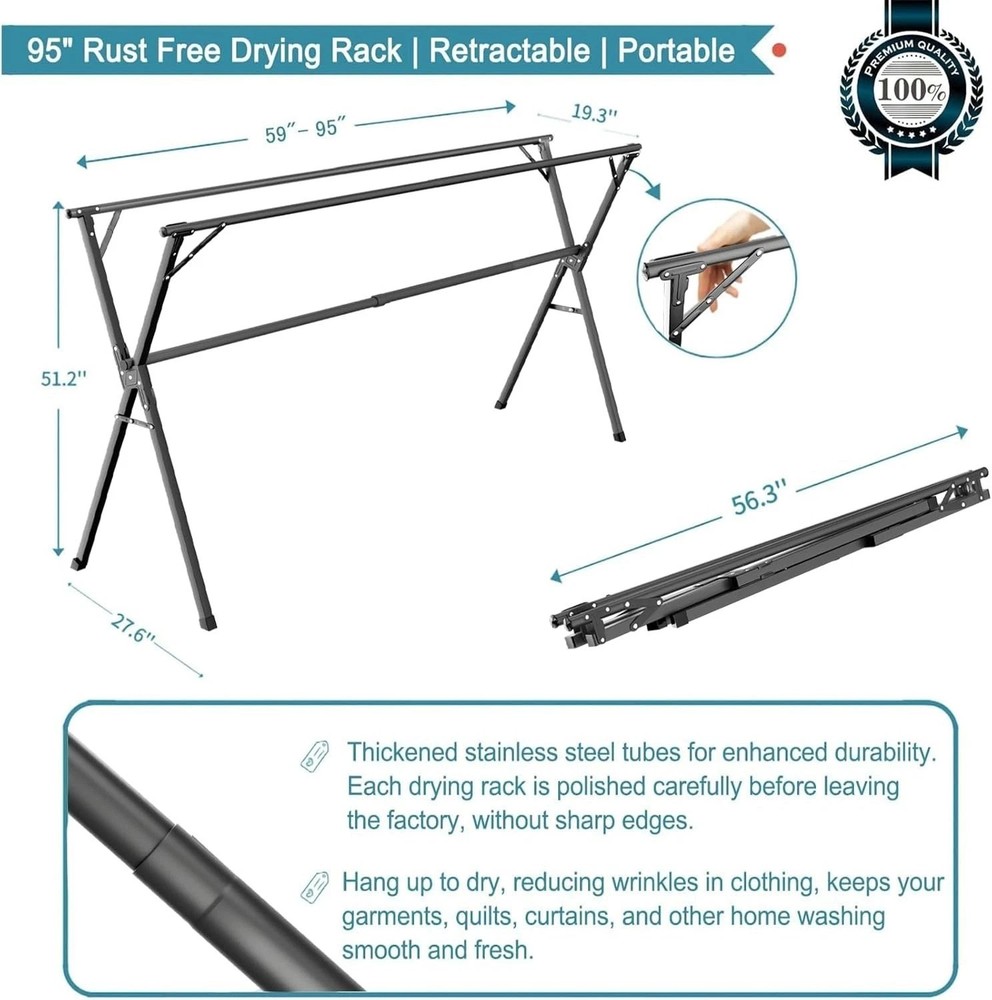 Portable Folding Laundry Drying Rack with Telescoping Design for Easy Storage