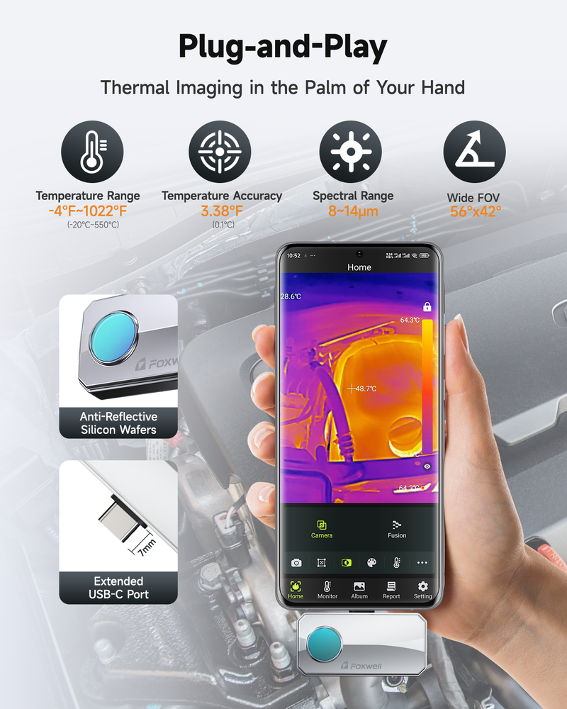 FOXWELL Thermal Camera RT100 Infrared Imaging High Resolution for Android Phone