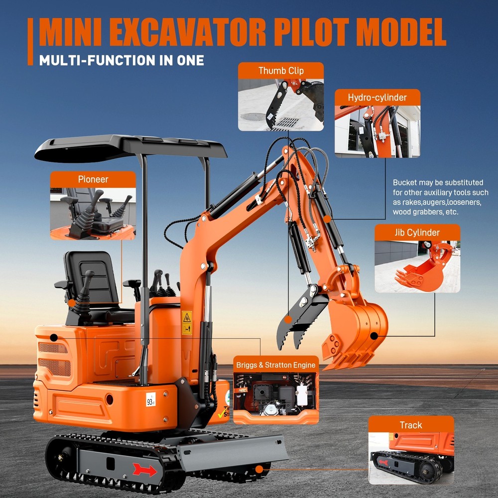 1 Ton Mini Excavator Mini digger Tracked with B&S Engine & Pilot Control System