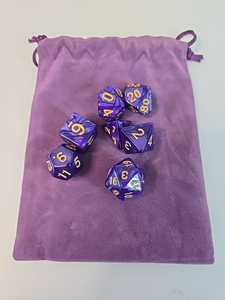 RR | 7-Dice Polyhedral Starter Set | Beginner Dice Kit with Suede Bag D&D