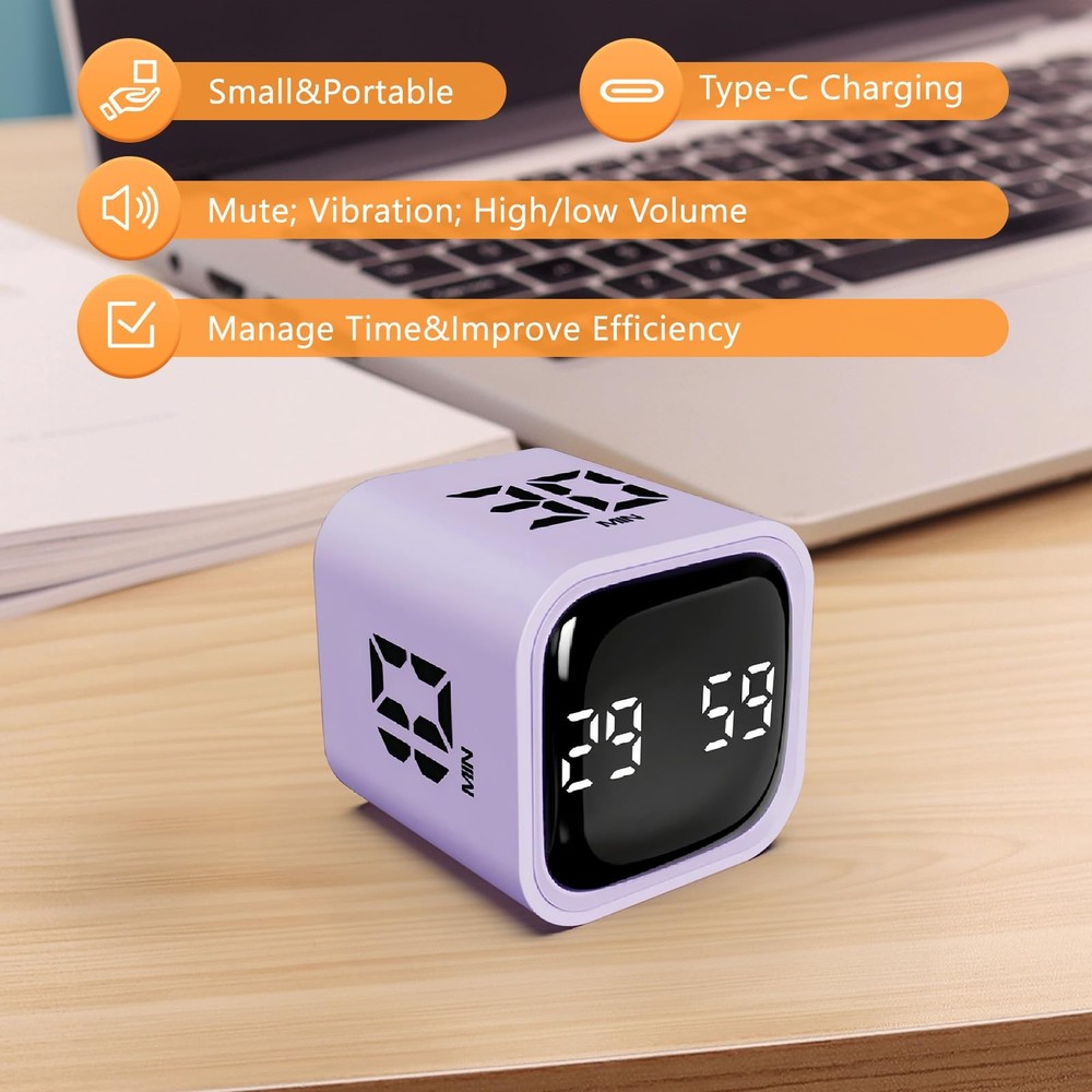 MultiFunction Cube Timer, 5/10/30/60 Min & Custom Count Down, Included Pause ...