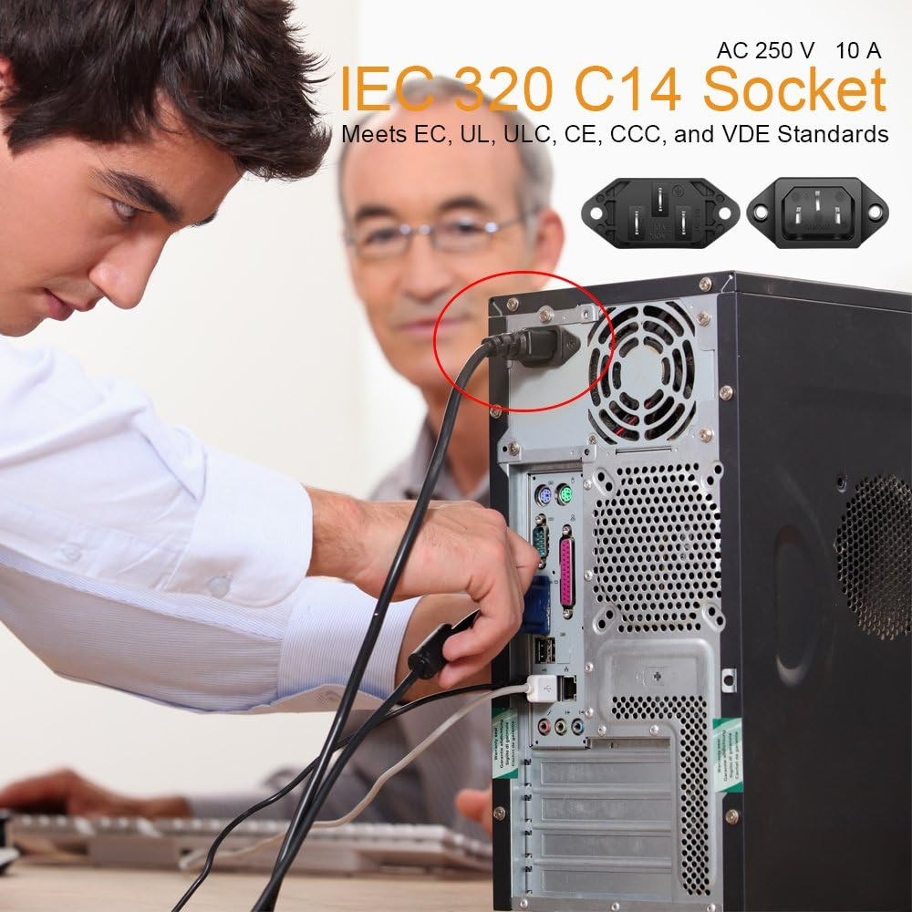 10 Pack AC 250V 10A IEC 320 C14 Panel Mount Plug Adapter Power Connector Socket