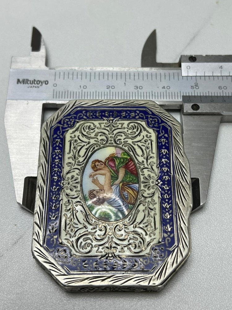 Antique 800 Silver Powder Box Enamel
