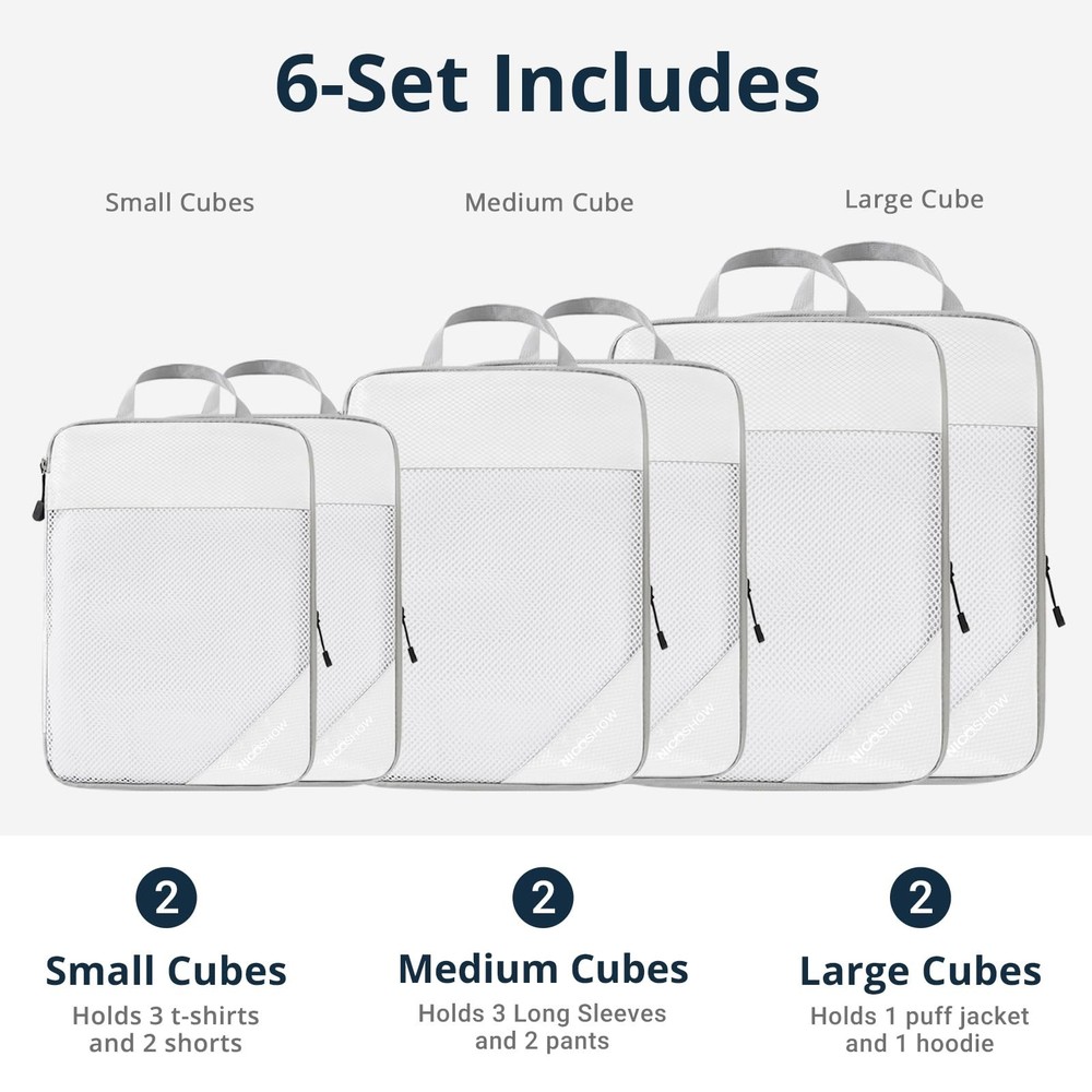 Compression Packing Cubes 6 Set, Compressible Space-Saving Packing Cubes for ...